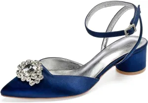 Ivory Wedding Shoes for Bride - High Heel Bridal Shoes with Closed Toe, Rhinestone Buckle Satin Fabric - Ideal for Wedding Party, Dress, & Court