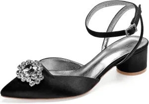 Ivory Wedding Shoes for Bride - High Heel Bridal Shoes with Closed Toe, Rhinestone Buckle Satin Fabric - Ideal for Wedding Party, Dress, & Court