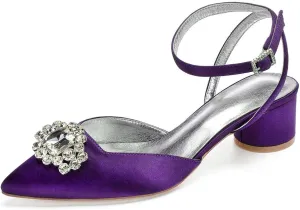 Ivory Wedding Shoes for Bride - High Heel Bridal Shoes with Closed Toe, Rhinestone Buckle Satin Fabric - Ideal for Wedding Party, Dress, & Court