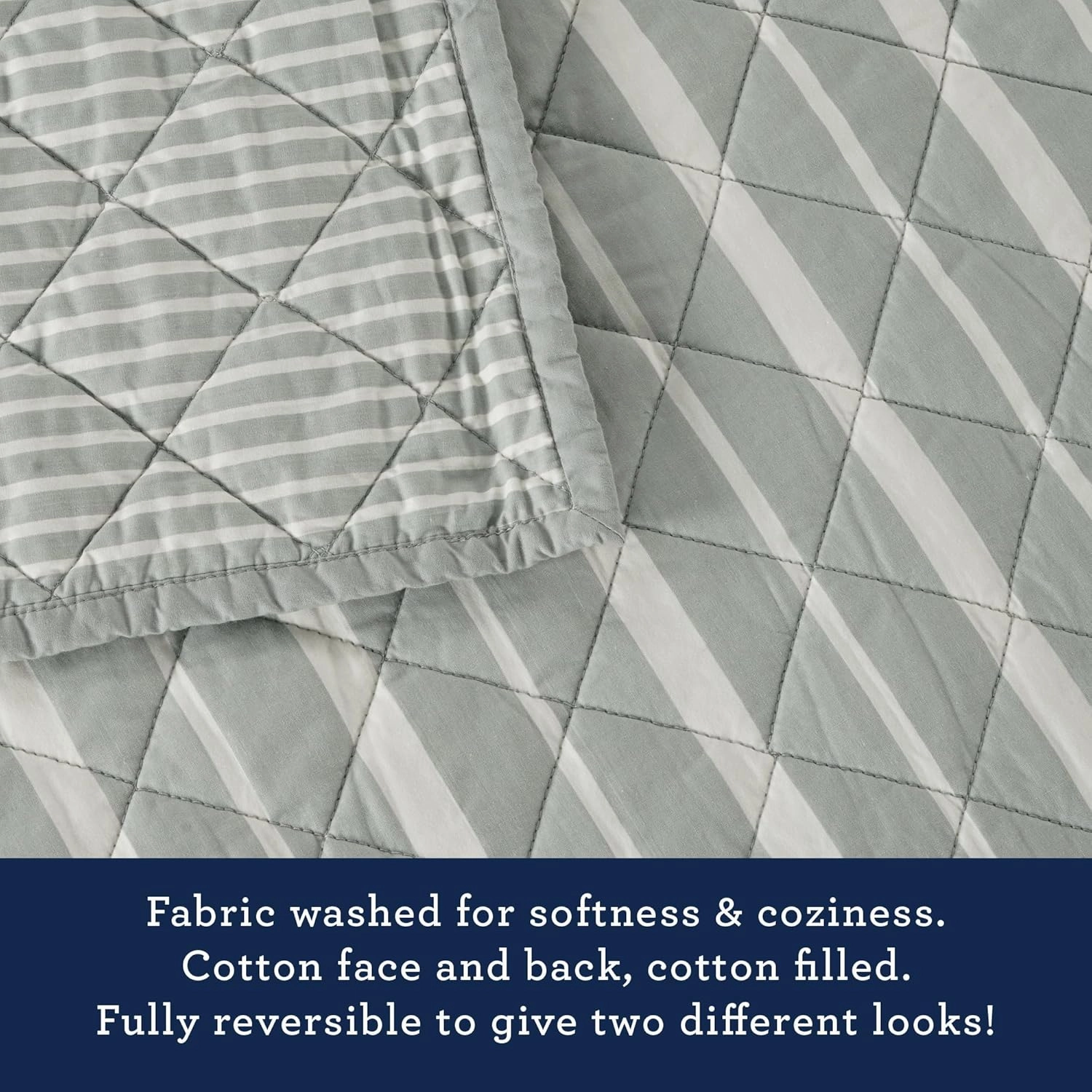 IZOD 100% Cotton Percale Pre-Washed Quilt Set, Ultra-Soft & Reversible Bedding, Twin Sheets Set, Wrinkle-Resistant 2-Pc Cotton Bedspread with Matching Shams, All-Season Comfort - Grey Stripe