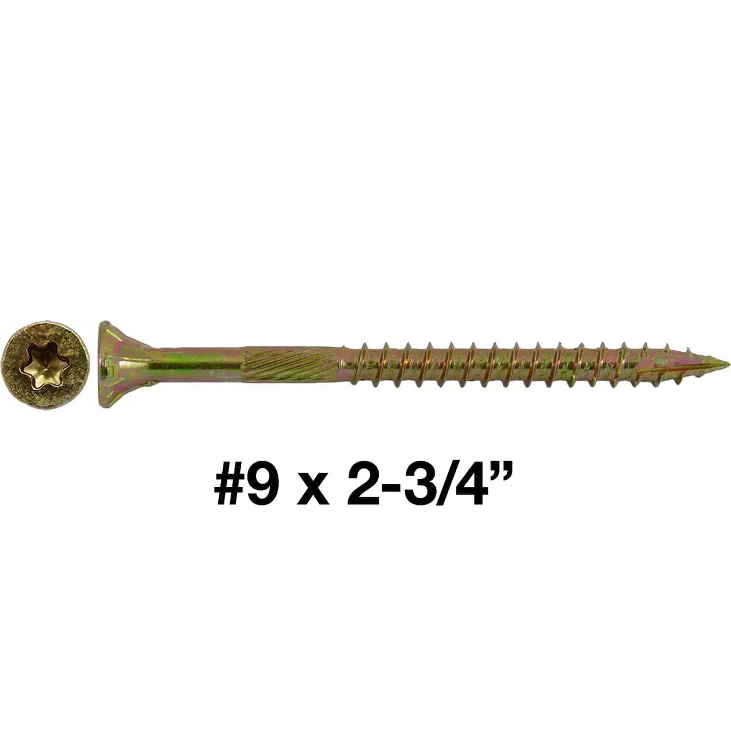 Jake Sales #9 x 2 3/4" Gold Star Wood Screw Torx/Star Drive Flat Head (Full Box - 2000 Screw Count) - Multipurpose Torx/Star Drive Wood Screws