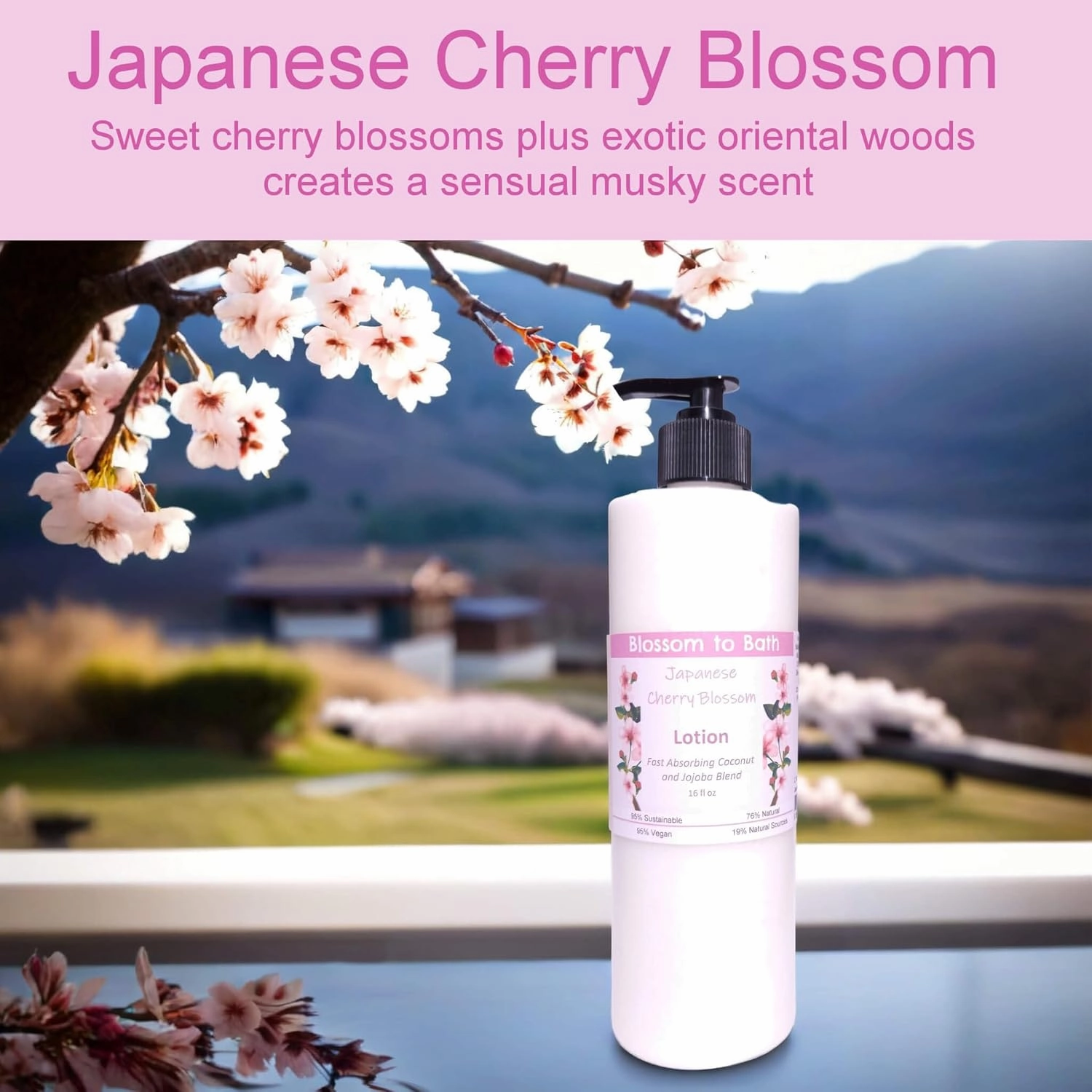 Japanese Cherry Blossom Lotion (16 ounce) - Phthalate Free Fragrance - Absorbs Quickly with a Musky Floral Scent