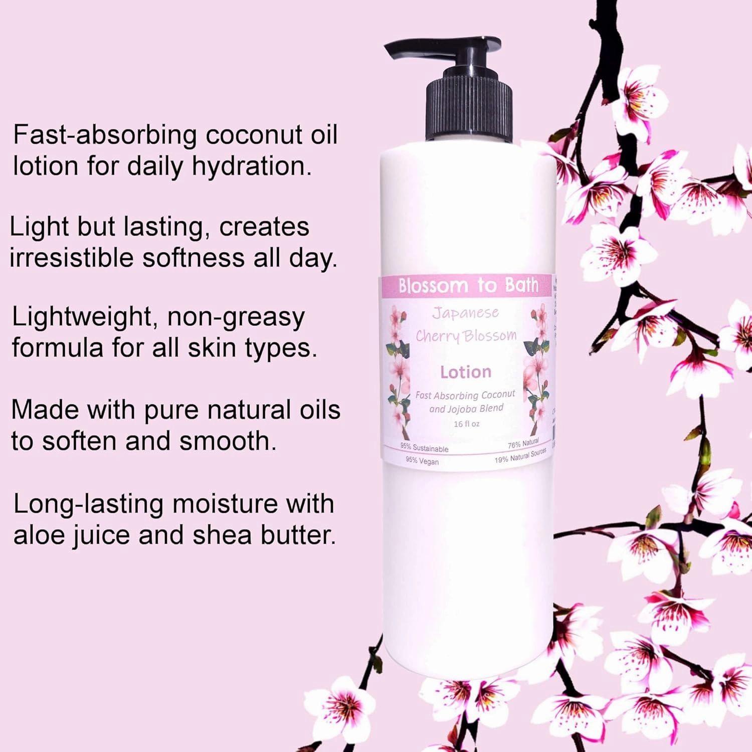 Japanese Cherry Blossom Lotion (16 ounce) - Phthalate Free Fragrance - Absorbs Quickly with a Musky Floral Scent