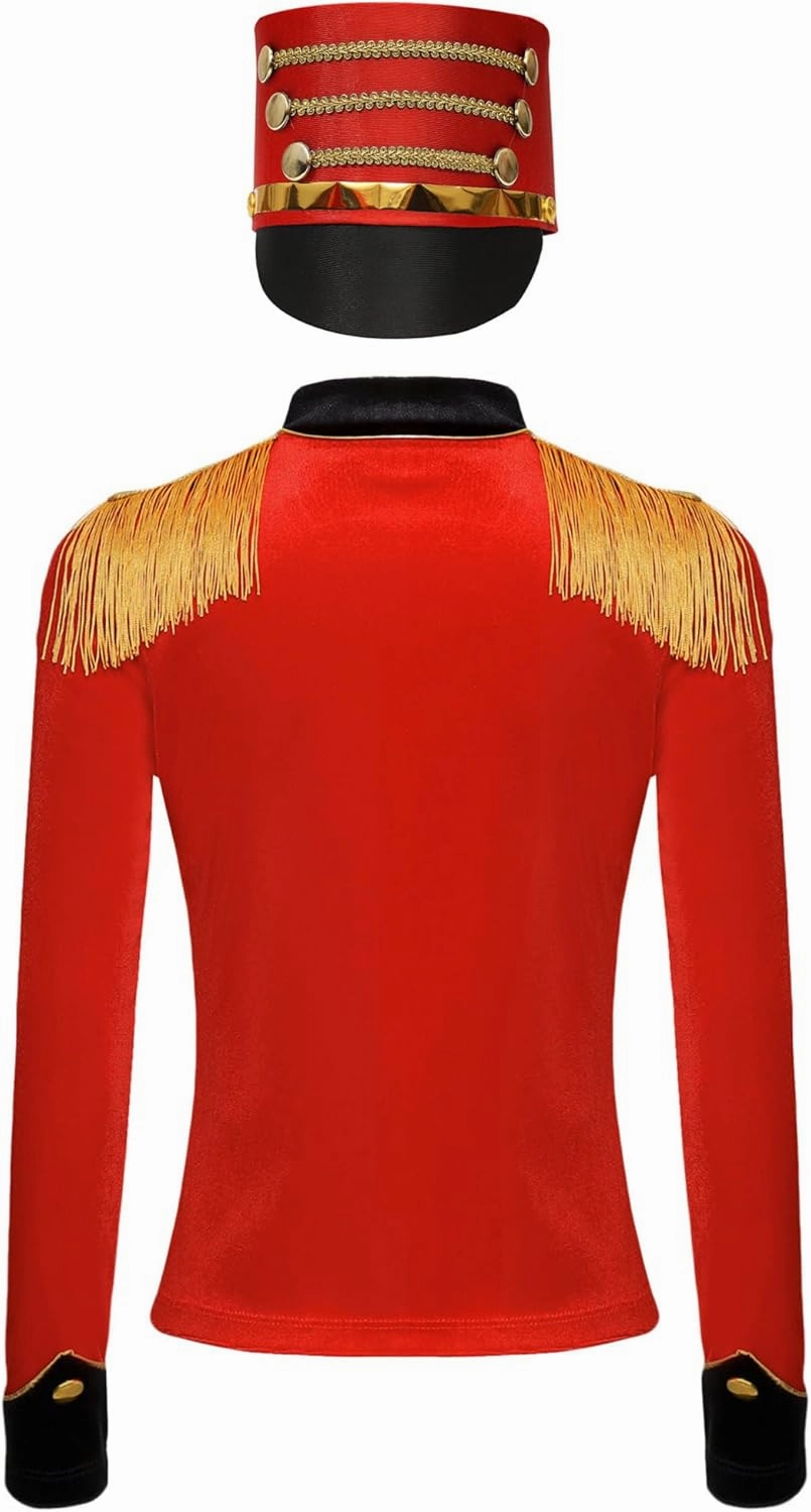 JEATHA Kids Drum Major Uniform Honor Guard Cosplay Outfits Majorette Costume Fringe Epaulet Jacket with Hat Set