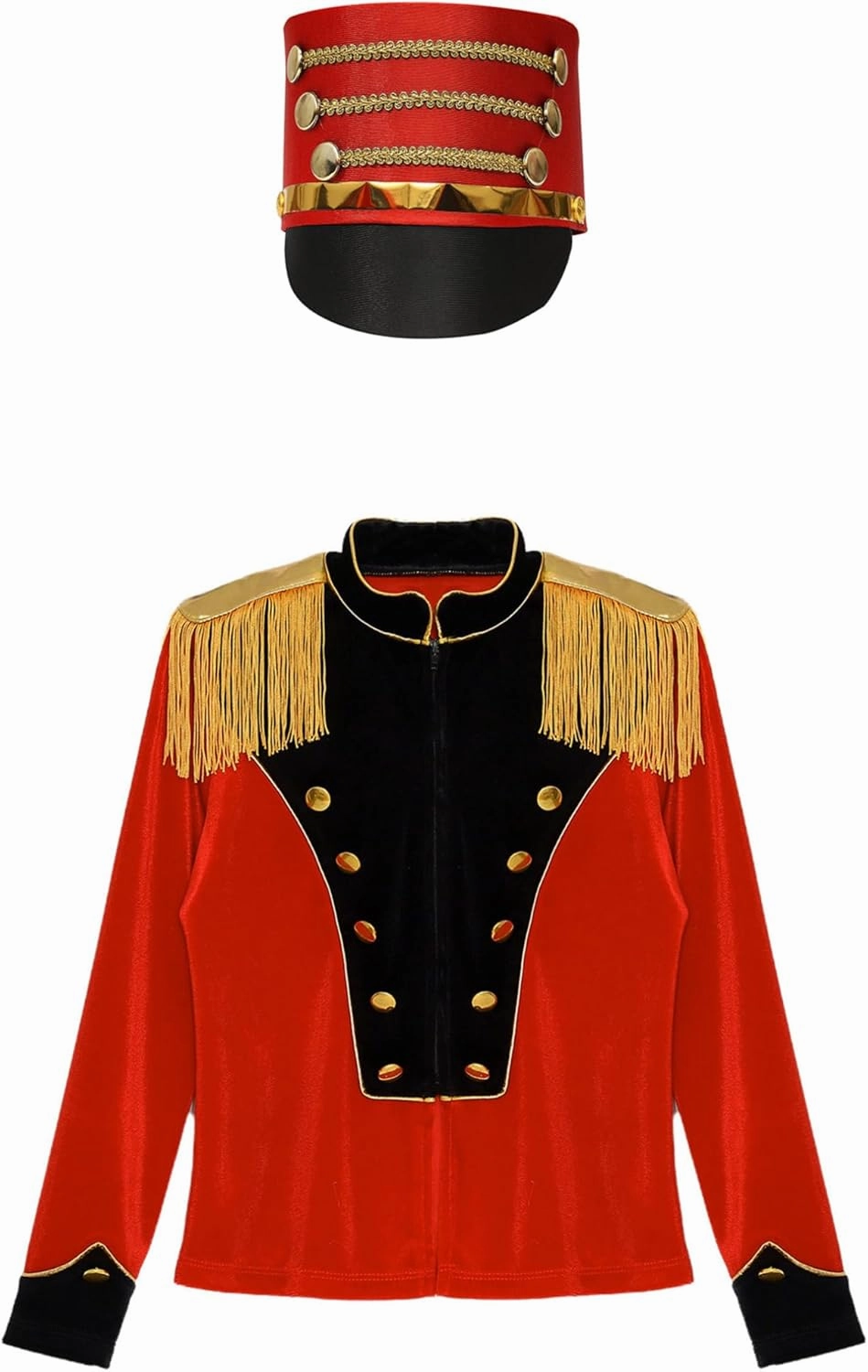 JEATHA Kids Drum Major Uniform Honor Guard Cosplay Outfits Majorette Costume Fringe Epaulet Jacket with Hat Set