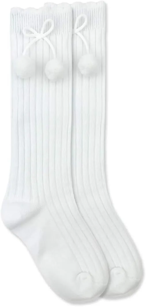 Jefferies Socks Girls' Little Rib Pom Knee High Socks 1 Pair Pack