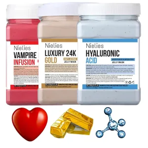 Jelly Face Mask For Facials | Bundle of 24K Gold & Vampire  Hyaluronic Acid Hydrating And Brightening HydroJelly Masks | Vajacial