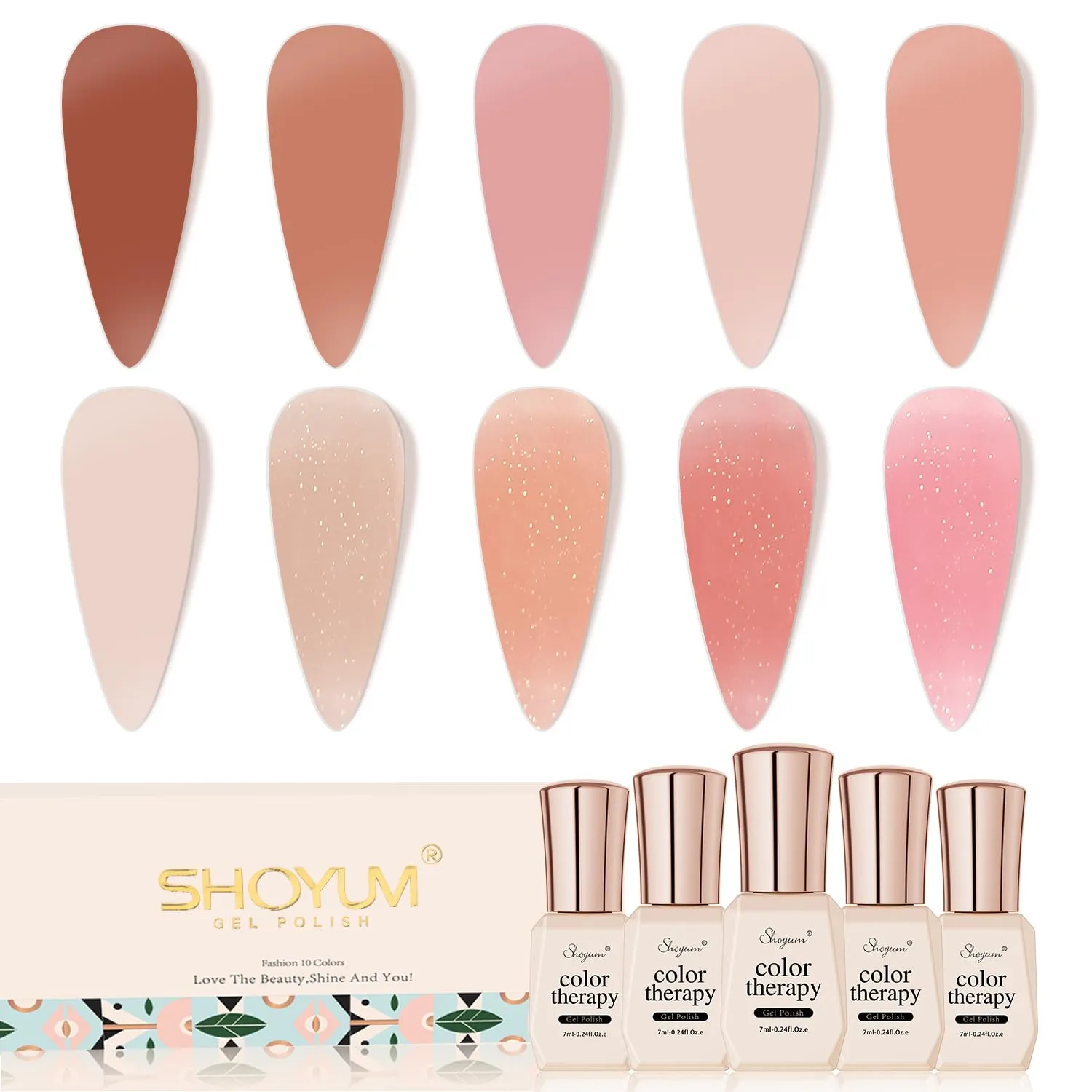 Jelly Nude Gel Nail Polish Set 10Pcs Neutral Skin Color Rose Maple Red Shimmer Gel Polish Kit Semi-Transparent Nail Polish Fall Nail Gel UV LED Soak Off Home DIY 7ml