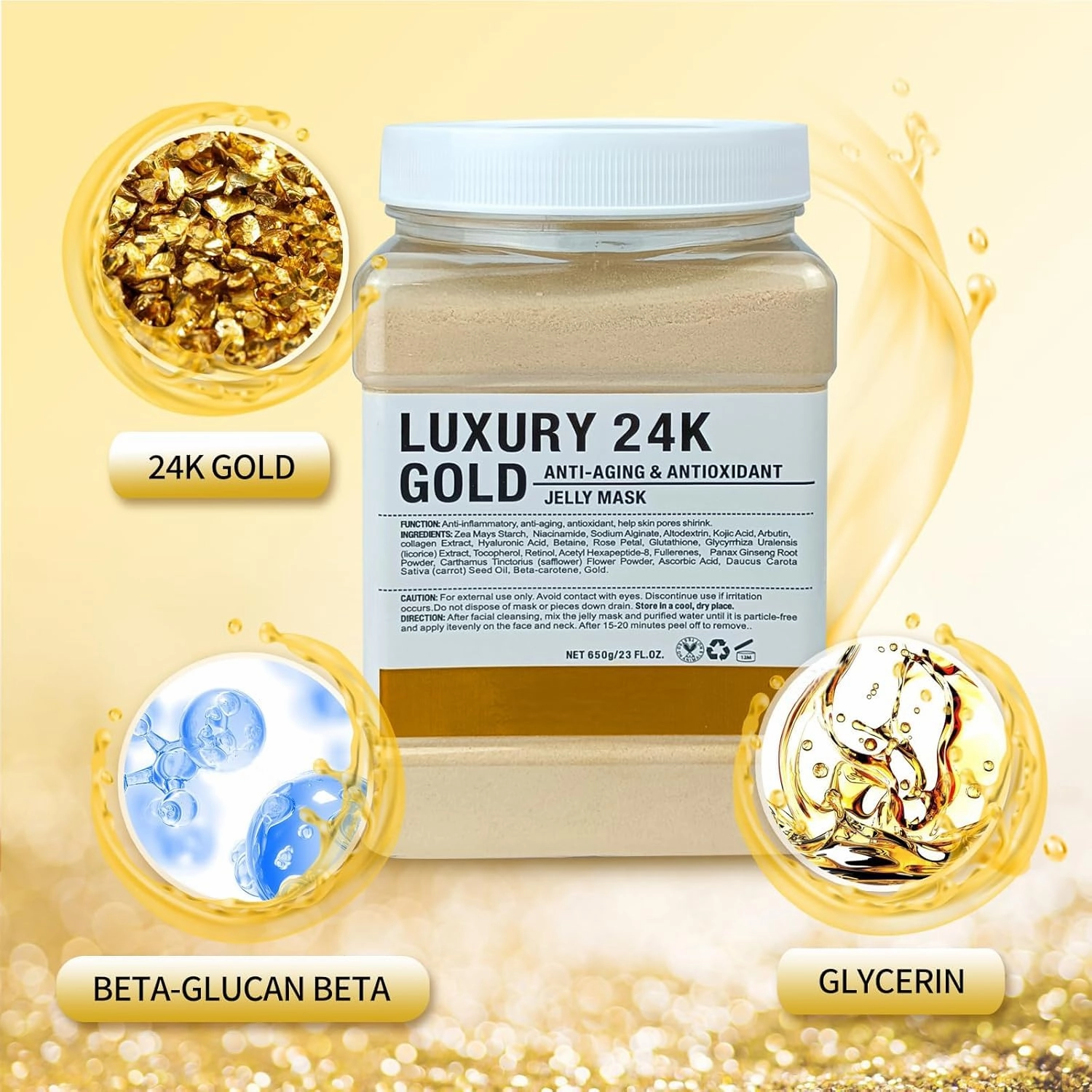 Jelly Mask for Facials Professional, Hydrating & Moisturizing Peel-Off Natural Gel Face Mask SkinCare, Professional Spa Use Jelly Face Masks, Deep Hydration & Glow 23 Fl Oz (24K Gold)