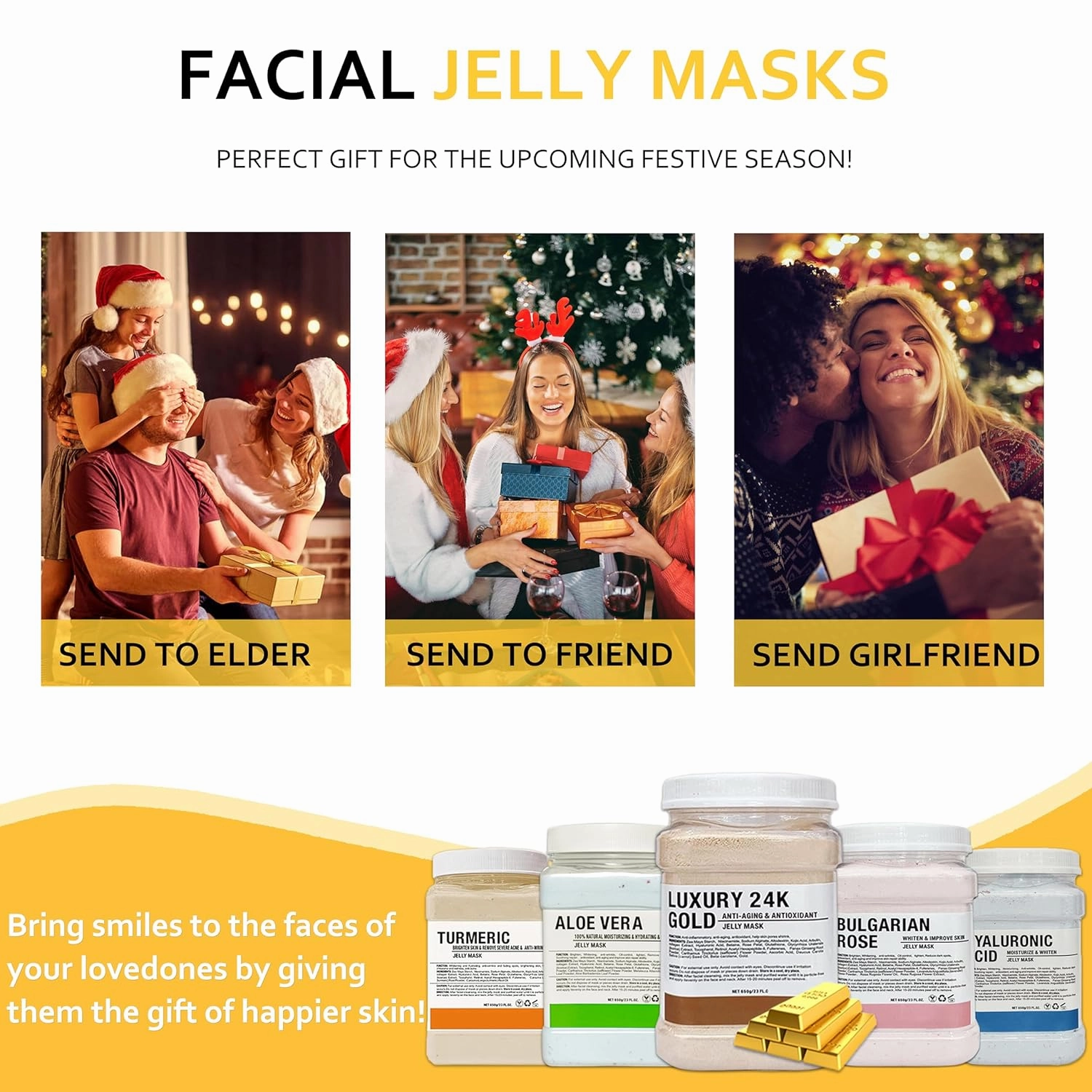 Jelly Mask Powder for Facials,24k Gold Jelly Masks for Facials Professional,Peel off Rubber Mask,Anti Aging,Moisturizing,Hydrating,Jelly Face Mask,with Double-ended Silicone Brush,23 Fl Oz