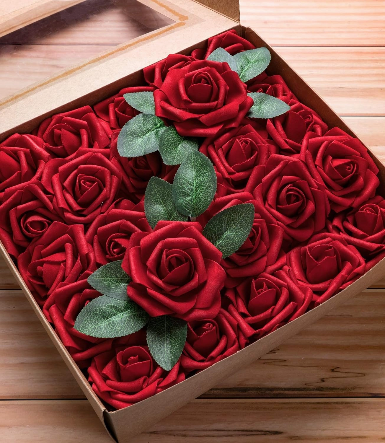 Jelofly Artificial Flowers Red Roses 50pcs Real Looking Fake Flowers Foam Roses w/Stem DIY Wedding Bouquets Centerpieces Baby Shower Party Home Decorations