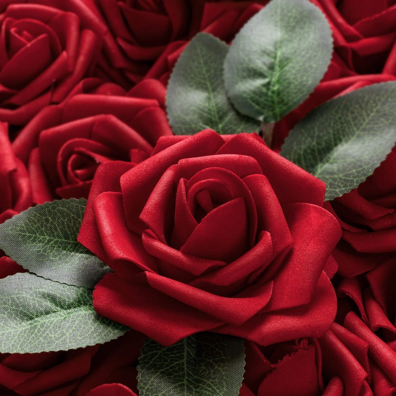 Jelofly Artificial Flowers Red Roses 50pcs Real Looking Fake Flowers Foam Roses w/Stem DIY Wedding Bouquets Centerpieces Baby Shower Party Home Decorations