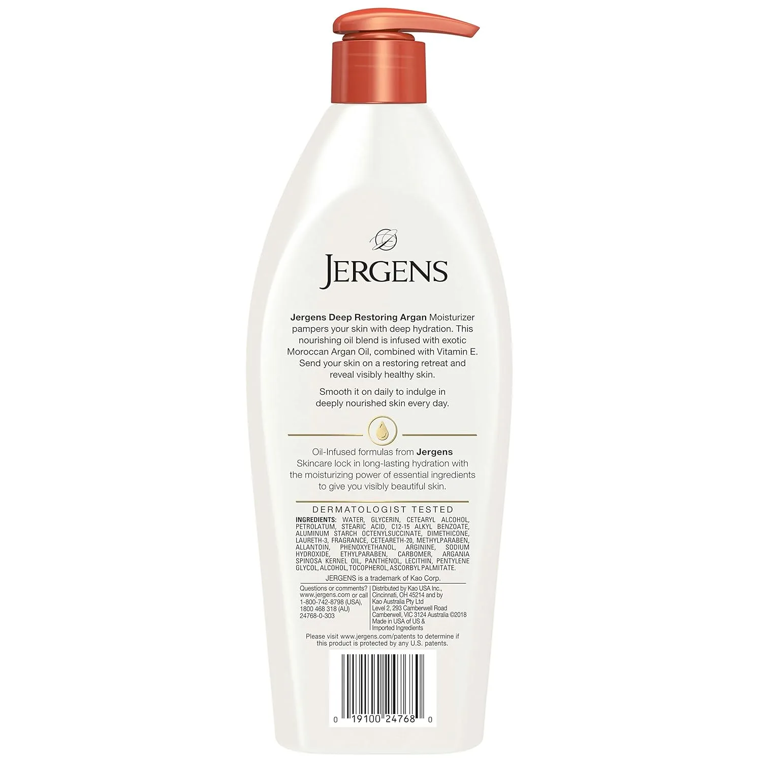 Jergens Deep Restoring Argan Oil Moisturizer, Soothing Body and Hand Lotion, 16.8 oz, with Reviving Argan Oil and Vitamin E, Oil-Infused, Dermatologist Tested (Pack of 2)