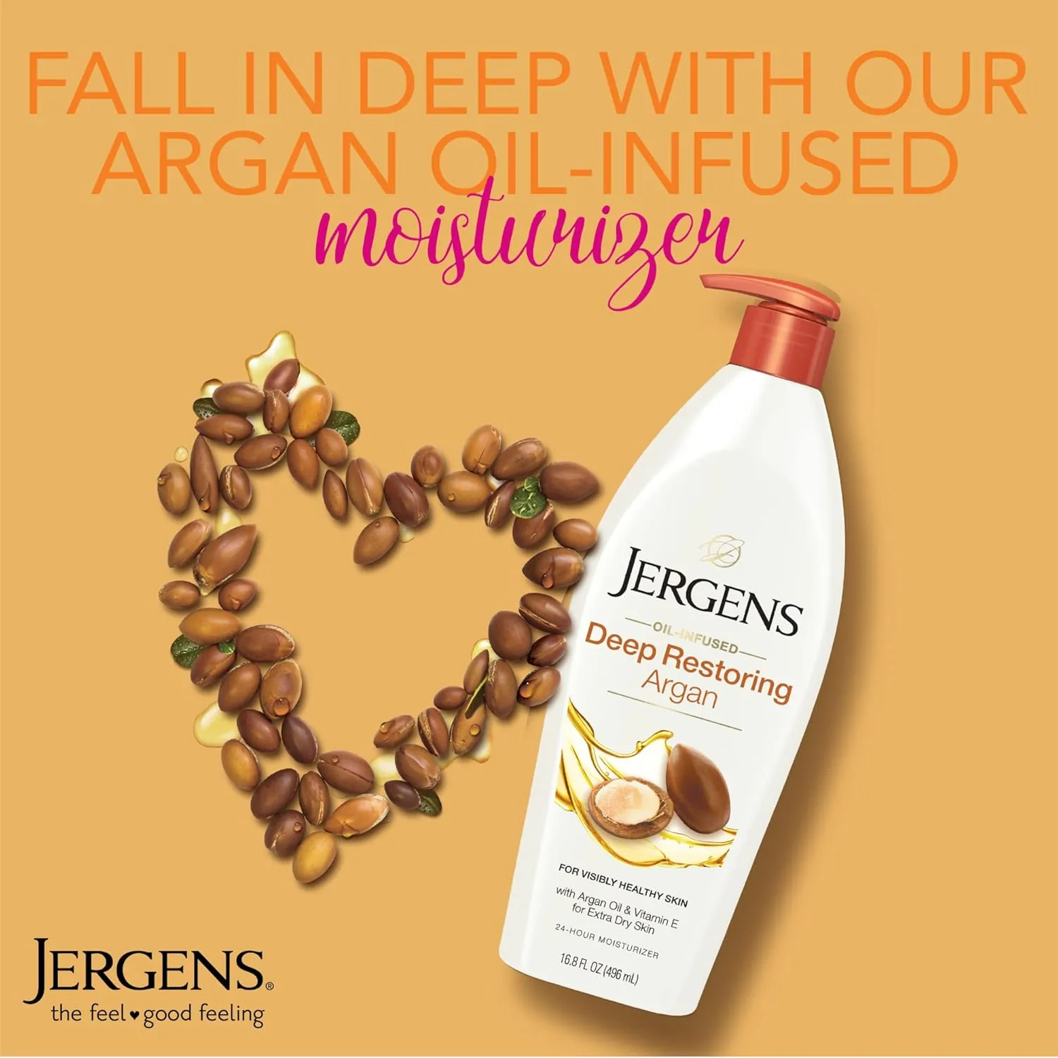 Jergens Deep Restoring Argan Oil Moisturizer, Soothing Body and Hand Lotion, 16.8 oz, with Reviving Argan Oil and Vitamin E, Oil-Infused, Dermatologist Tested (Pack of 2)