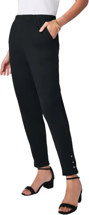 Jessica London Women's Plus Size Stretch Soft Knit Slim Straight Snap Pant