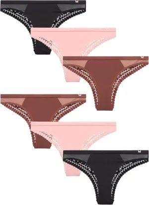Jessica Simpson Women's Tanga Underwear - 3 Pack/6 Pack Soft Microfiber Lace Back Panties - Breathable Underwear for Women