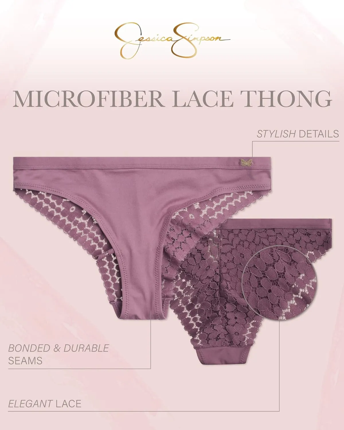 Jessica Simpson Women's Tanga Underwear - 3 Pack/6 Pack Soft Microfiber Lace Back Panties - Breathable Underwear for Women