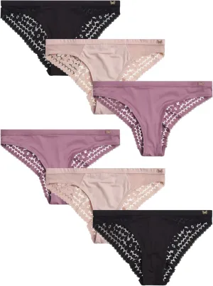 Jessica Simpson Women's Tanga Underwear - 3 Pack/6 Pack Soft Microfiber Lace Back Panties - Breathable Underwear for Women