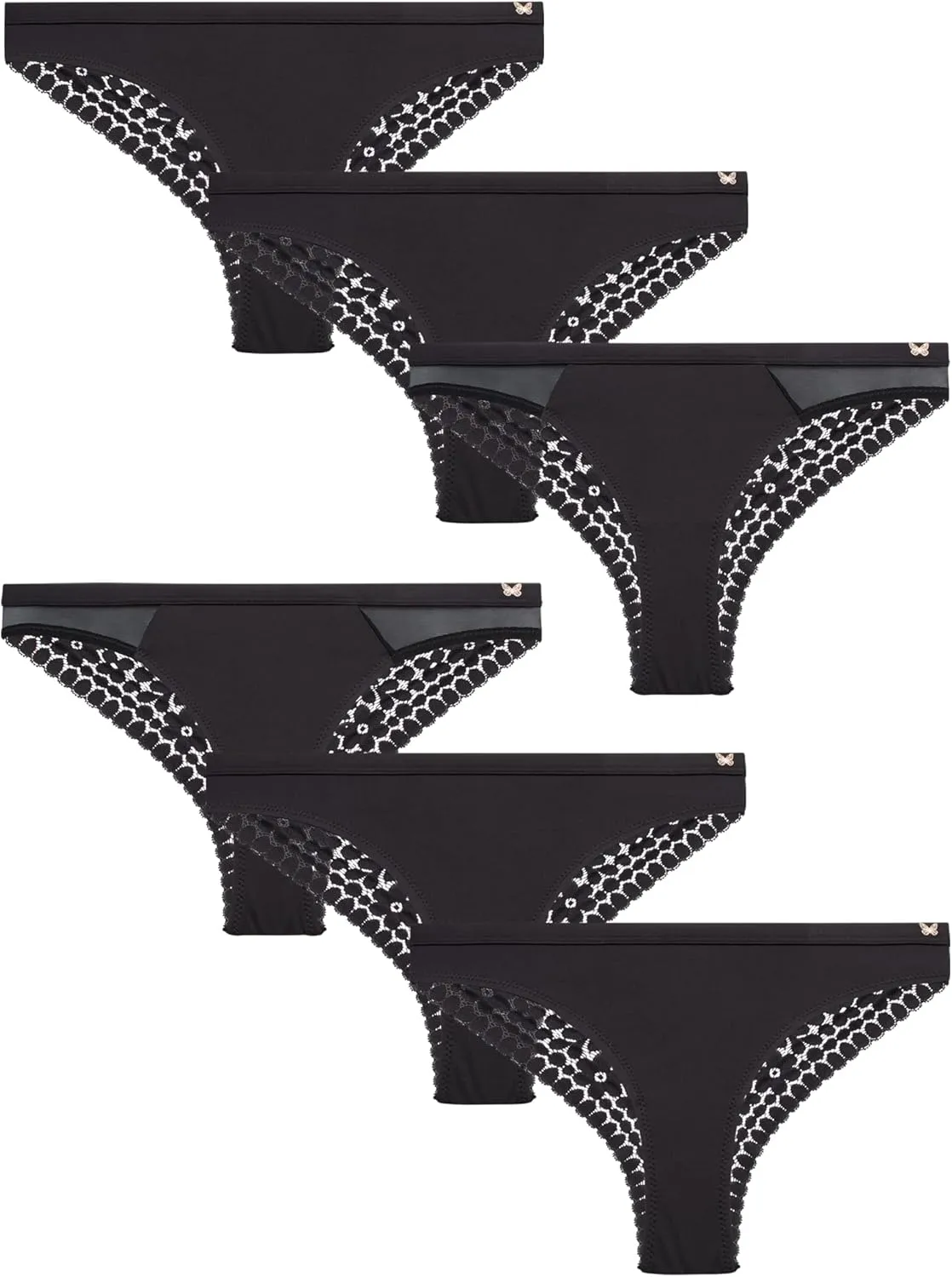 Jessica Simpson Women's Tanga Underwear - 3 Pack/6 Pack Soft Microfiber Lace Back Panties - Breathable Underwear for Women