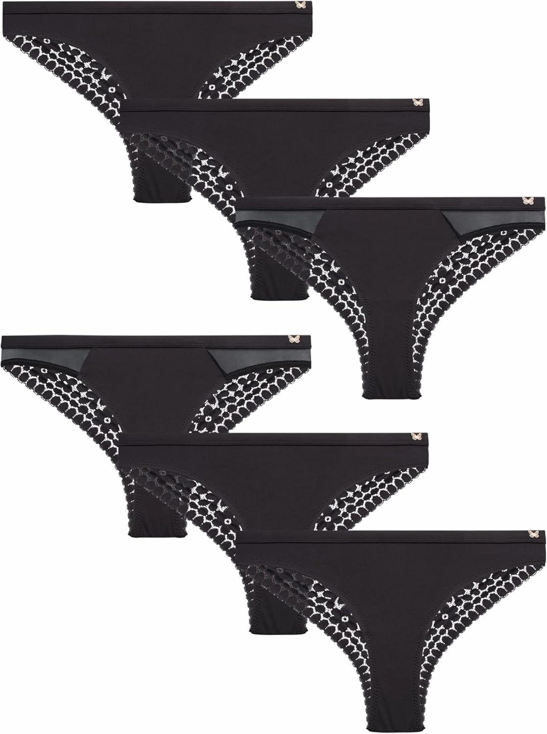 Jessica Simpson Women's Tanga Underwear - 3 Pack/6 Pack Soft Microfiber Lace Back Panties - Breathable Underwear for Women