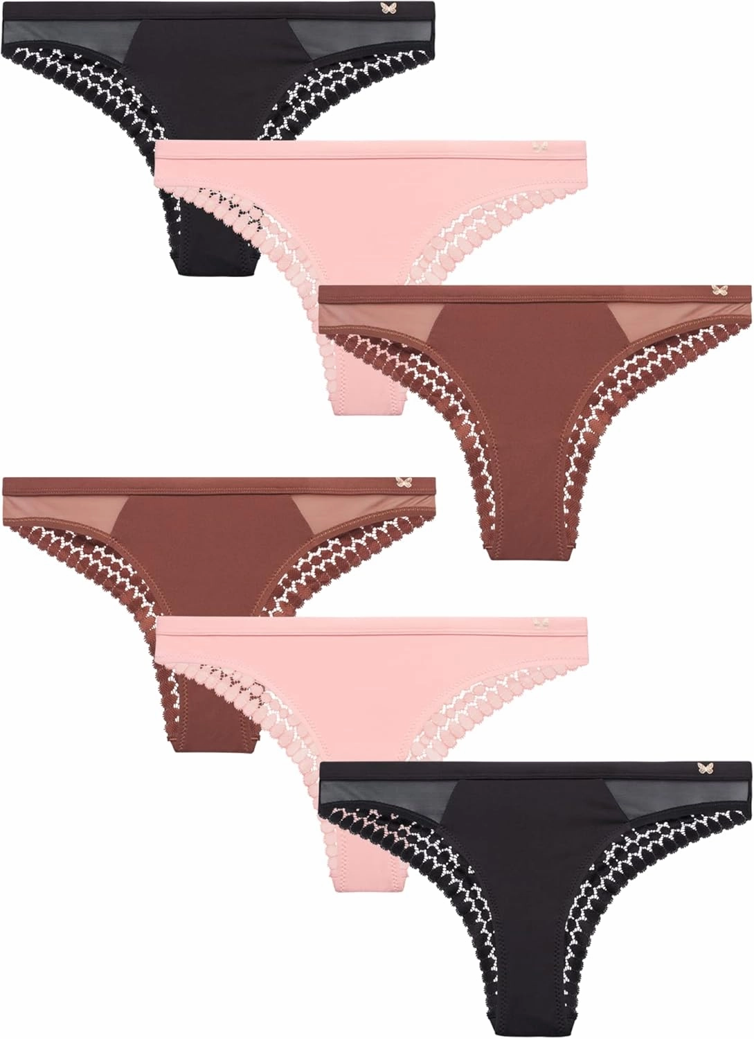 Jessica Simpson Women's Tanga Underwear - 3 Pack/6 Pack Soft Microfiber Lace Back Panties - Breathable Underwear for Women