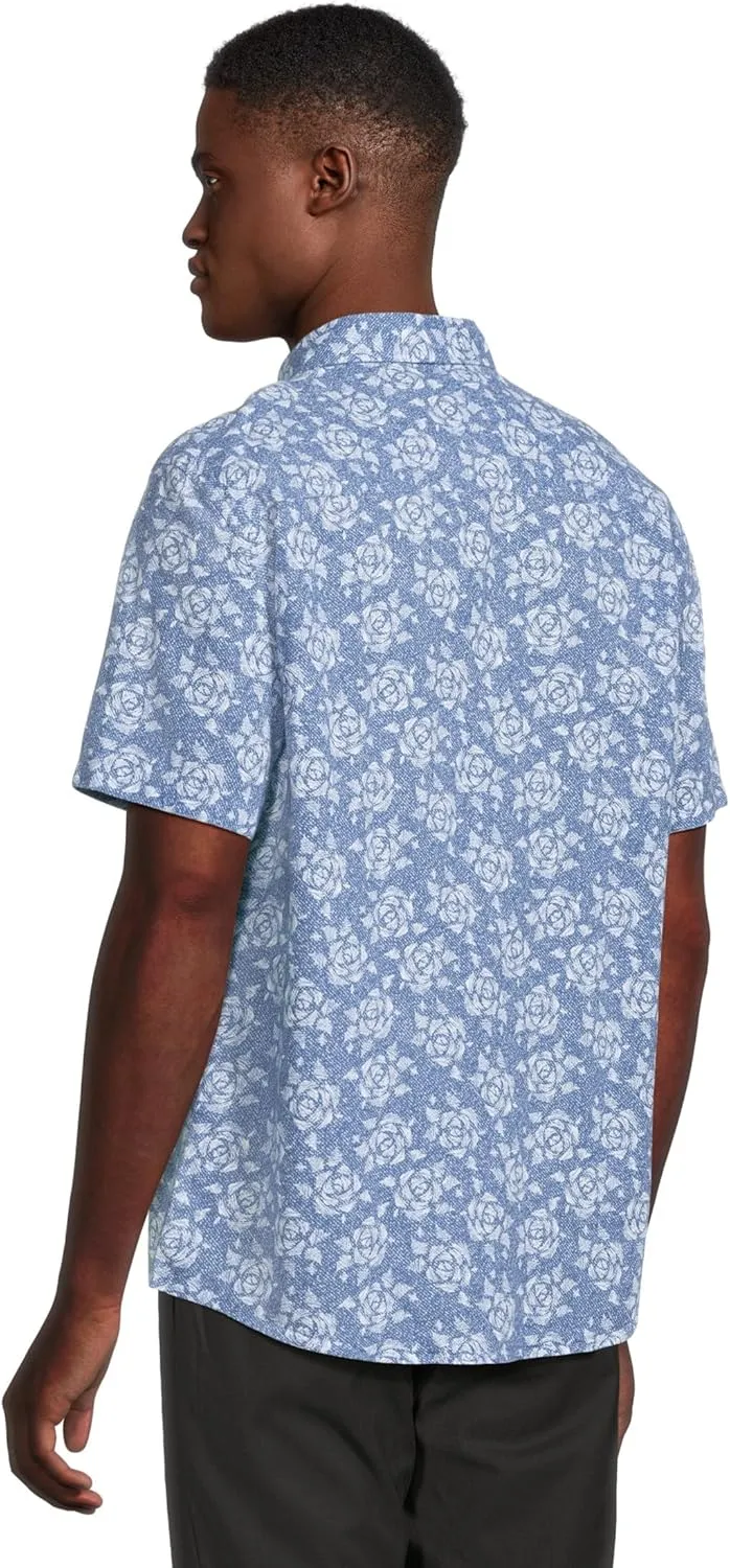 Johnston & Murphy Men's Short Sleeve Rose Print Linen Shirt