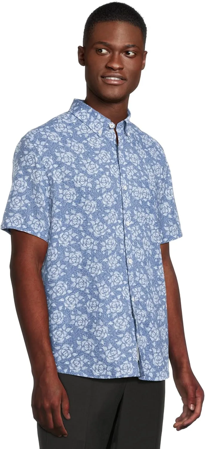 Johnston & Murphy Men's Short Sleeve Rose Print Linen Shirt