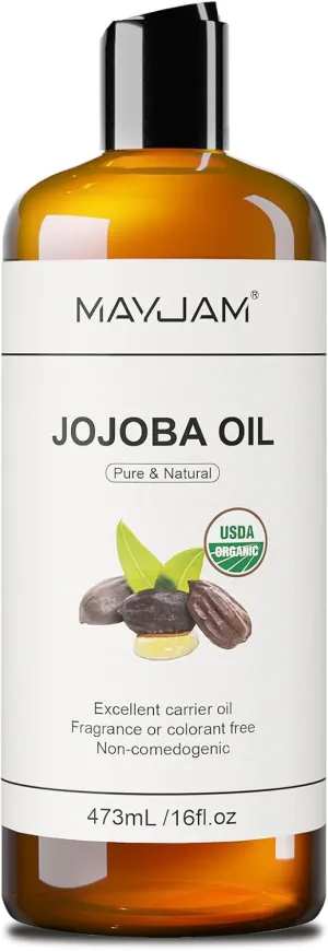 Jojoba Carrier Oil for Skin Pure Massage Oils 16 fl.oz.Cold Pressed Unrefined Natural Jojoba Oil for Hair,Face Body,Ear Stretch,Nails,Deeply Moisturizing for Essential Oils Mixing