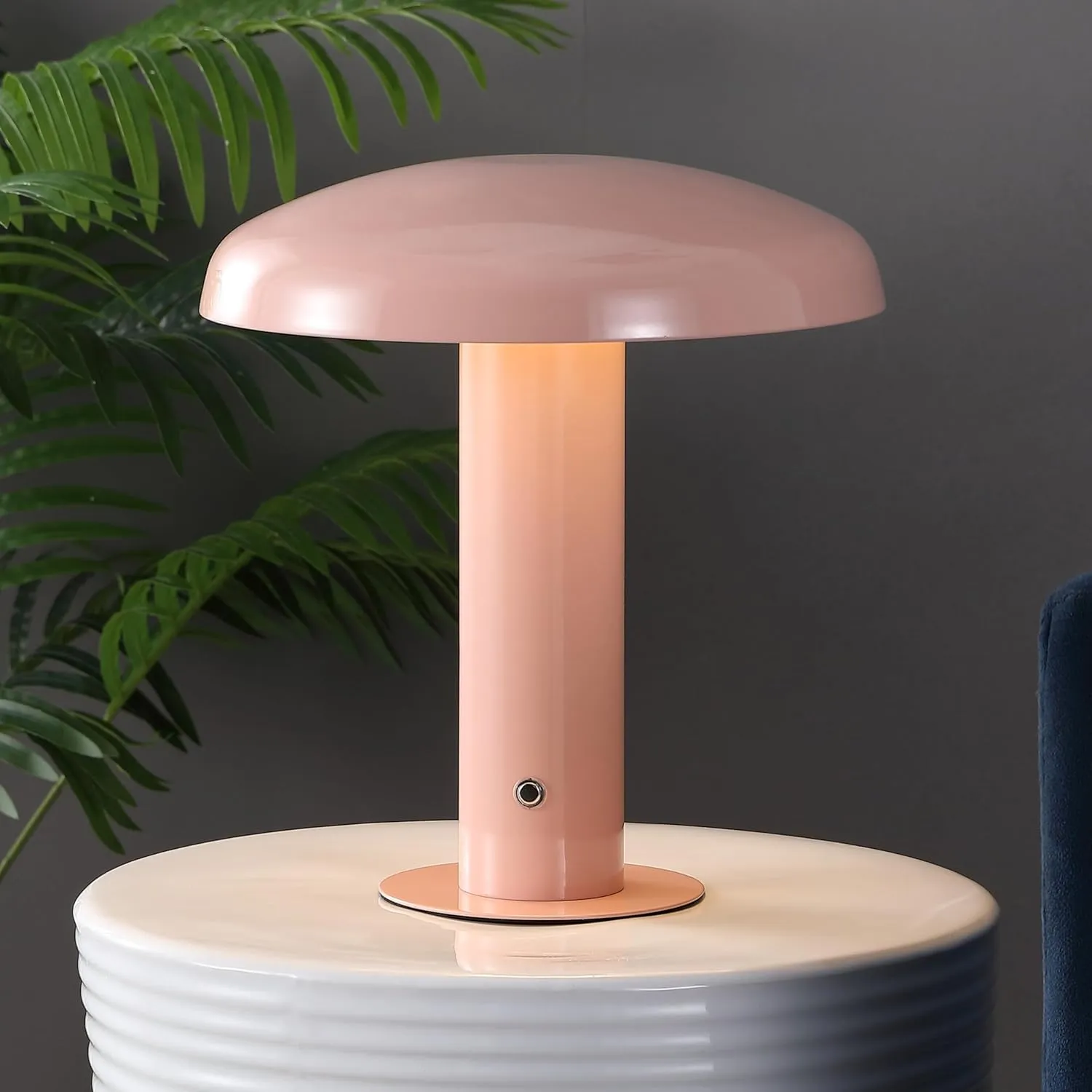 JONATHAN Y JYL7114E Suillius 11" Contemporary Bohemian Rechargeable/Cordless Iron Dimmable Integrated LED Mushroom Table Lamp, Pink, for Bar Console, Vanity
