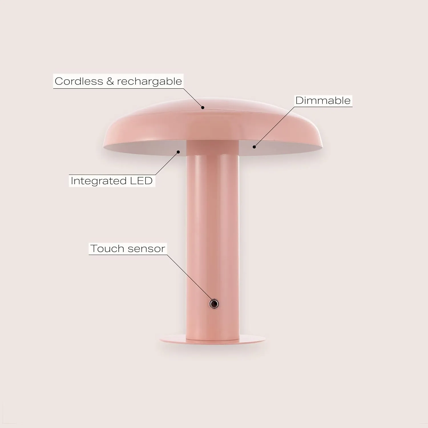JONATHAN Y JYL7114E Suillius 11" Contemporary Bohemian Rechargeable/Cordless Iron Dimmable Integrated LED Mushroom Table Lamp, Pink, for Bar Console, Vanity
