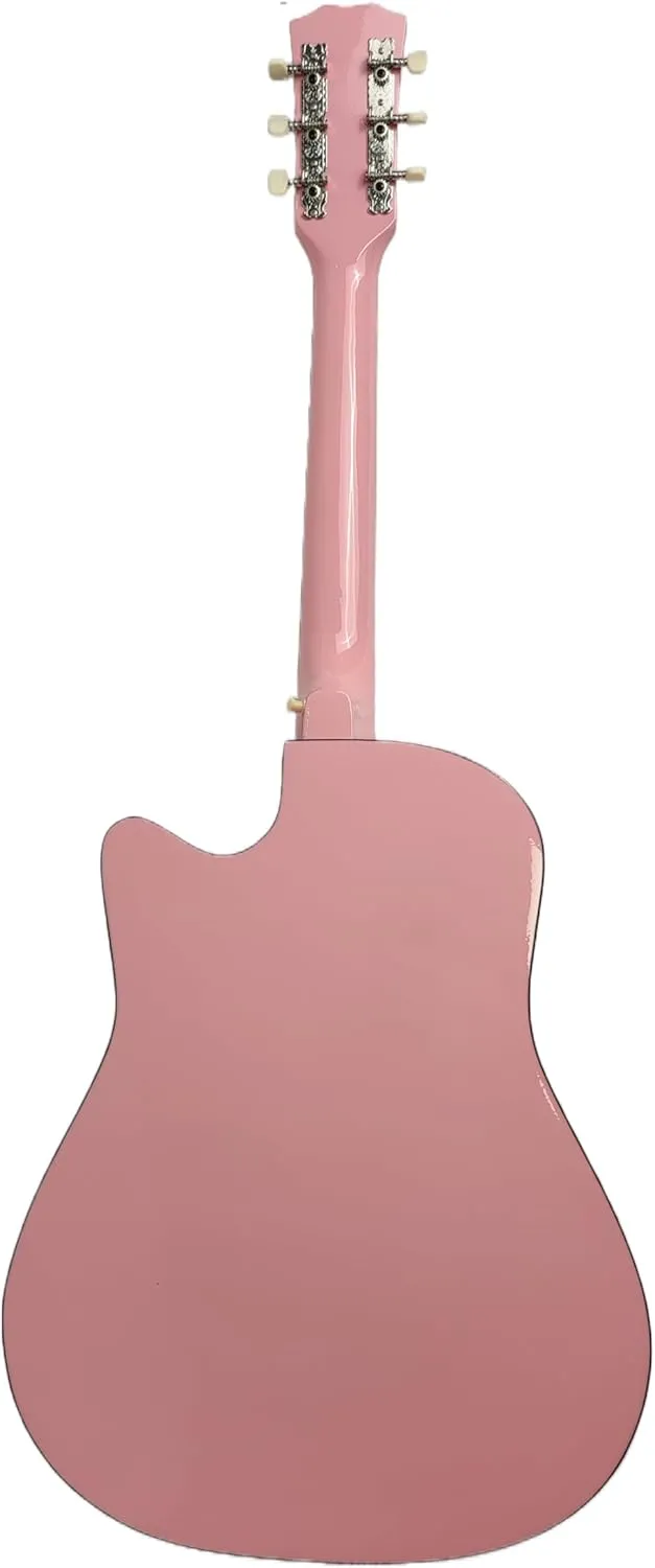 Joymusic 38 inch pink beginner acoustic guitar kit,bundle with a strap with picks holder,digital tuner, set strings, capo,cleaning cloth,6 picks,gig bag.(JG-38C,PK)