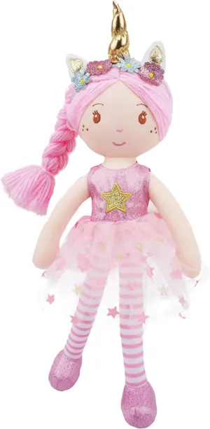 June Garden 16" Unicorn Doll Anya - Pink Hair Plush Rag Doll for Toddler Girls - Soft Companion Gift for 2  Years - Pink Dress