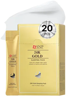 [K Beauty Snp] Overnight 24K Gold Night Cream with Collagen | Travel Size Individual Packaging | Hydrating and Nourishing for All Skin Types | Korean Face Skincare | Self Care Facial Skin | 20 Pack