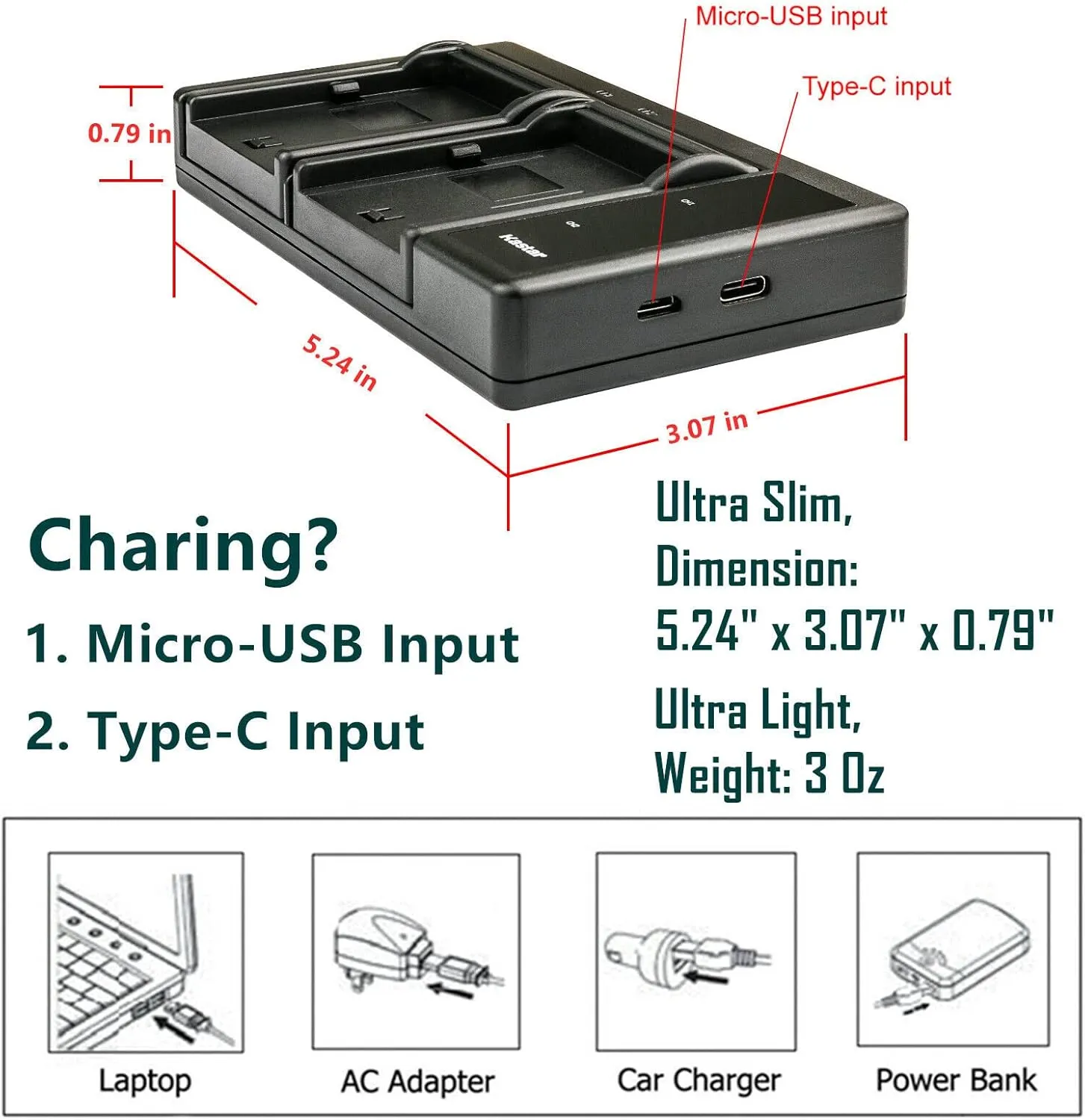 Kastar 4-Pack Battery and LTD2 USB Charger Replacement for Winait DV Series DV-12S, DV-81, DV-518, DV-592T, DV-K109, DV-K118, DV-Q1, DV-T90, DV-T90 , Winait DDV-592, DV-592 , HD-A70, HD-Q5, HD-M01