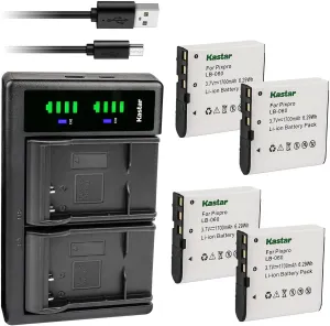 Kastar 4-Pack Battery and LTD2 USB Charger Replacement for Yashica ADV-518HD, ADV-528HD, YHD-AS62, Pink Petit DVC-H1000D, Rich HD Series HD-23, HD-A70, HD-Q1, Phisung SDV-568, SDV-568II, SDV-660