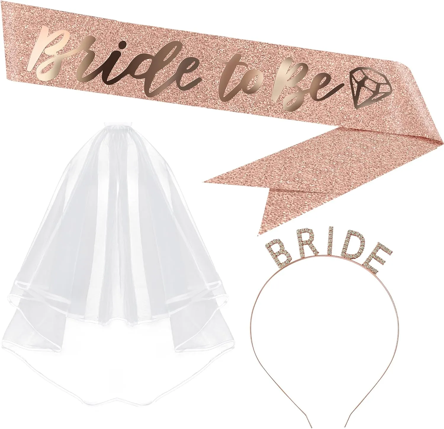 KatchOn, Rose Gold Bride to be Sash Set - Pack of 5 | Bachelorette Sash, Tiara, Veil for Bachelorette Party Decorations | Bachelorette Party Sashes | Bride Tribe Tattoos | Bridal Shower Decorations