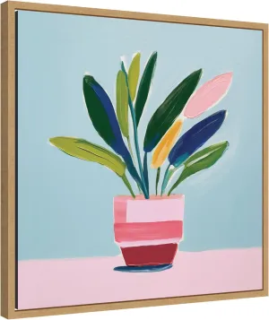 Kate and Laurel Playful Potted Plant Still Life Framed Canvas Wall Art by The Creative Bunch Studio 22 x 22 Sylvie Natural, Modern, Abstract, Still Life Art for Wall Decor, Living Room, Bedroom