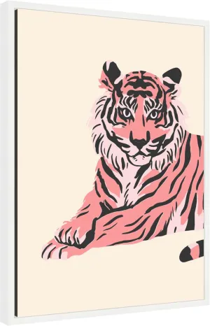 Kate and Laurel Trendy Tiger Framed Canvas Wall Art by Honey Island Studio 18 x 24 Sylvie White, Modern Contemporary, Animals, Abstract Art for Wall Decor, Living Room, Bedroom