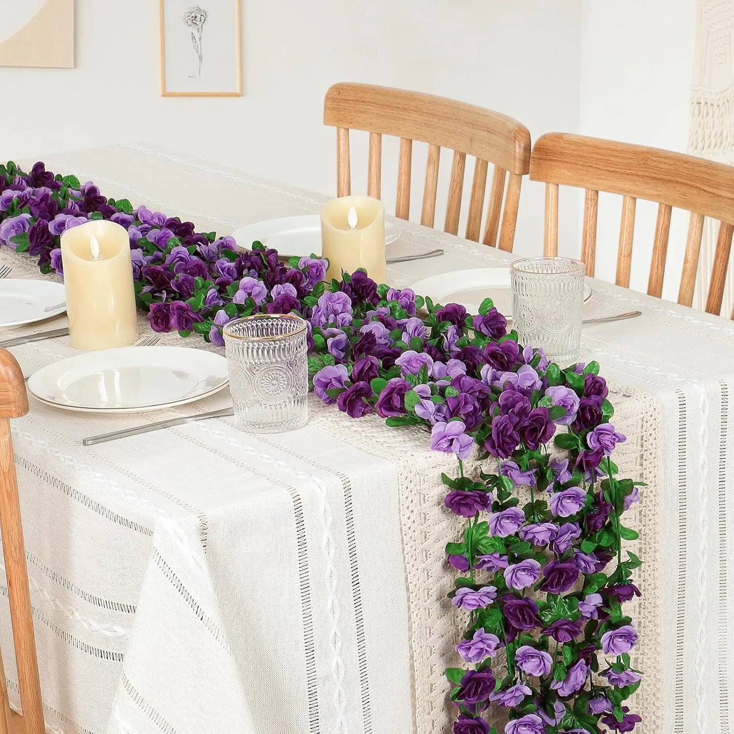 KHOYIME 9 Pack 72 FT Artificial Flower Garland, Fake Purple Roses Vines Silk Flowers Faux Plastic Outdoor Hanging Floral Ivy Garland Decoration for Wedding Arch Bedroom Home Wall Backdrop Room Decor