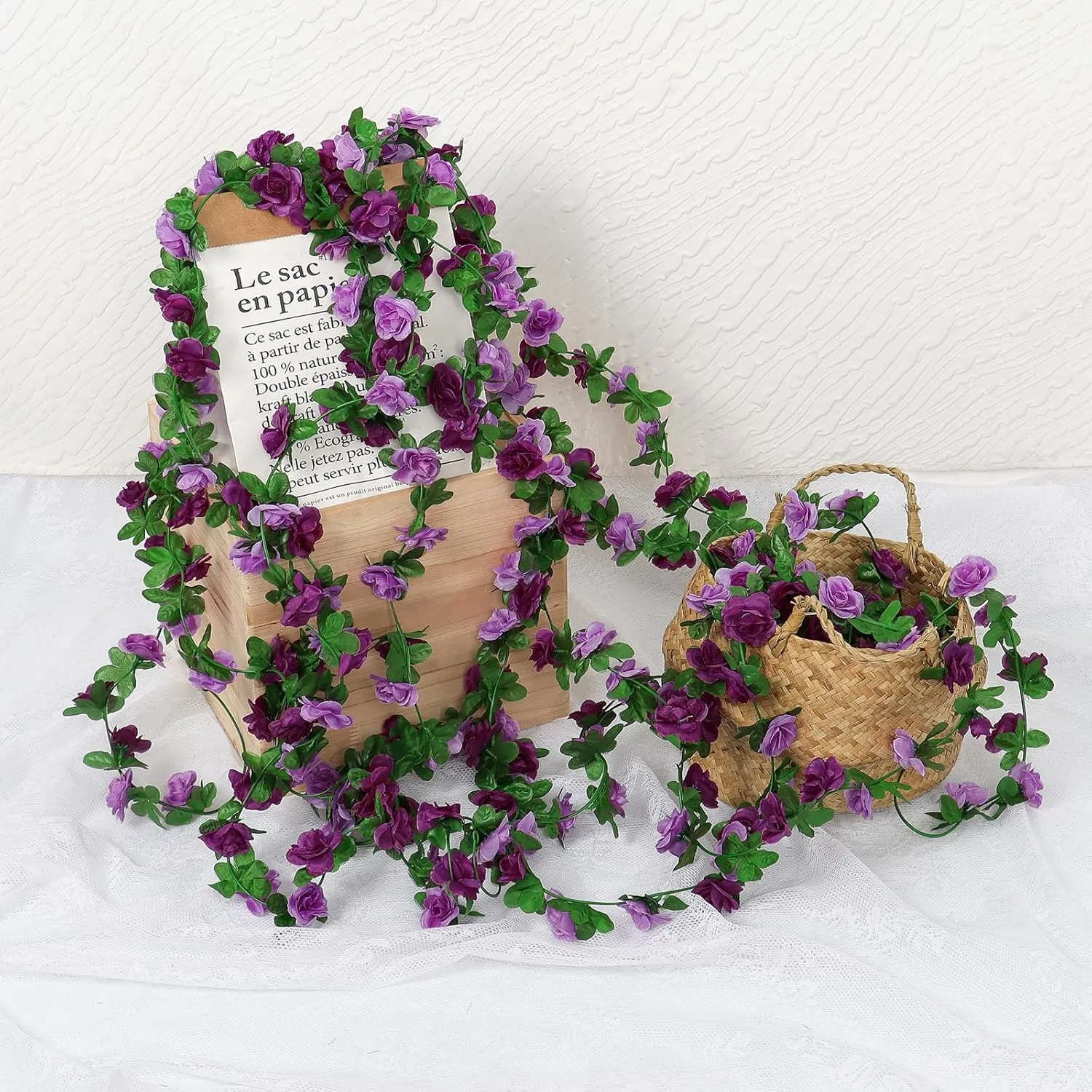 KHOYIME 9 Pack 72 FT Artificial Flower Garland, Fake Purple Roses Vines Silk Flowers Faux Plastic Outdoor Hanging Floral Ivy Garland Decoration for Wedding Arch Bedroom Home Wall Backdrop Room Decor