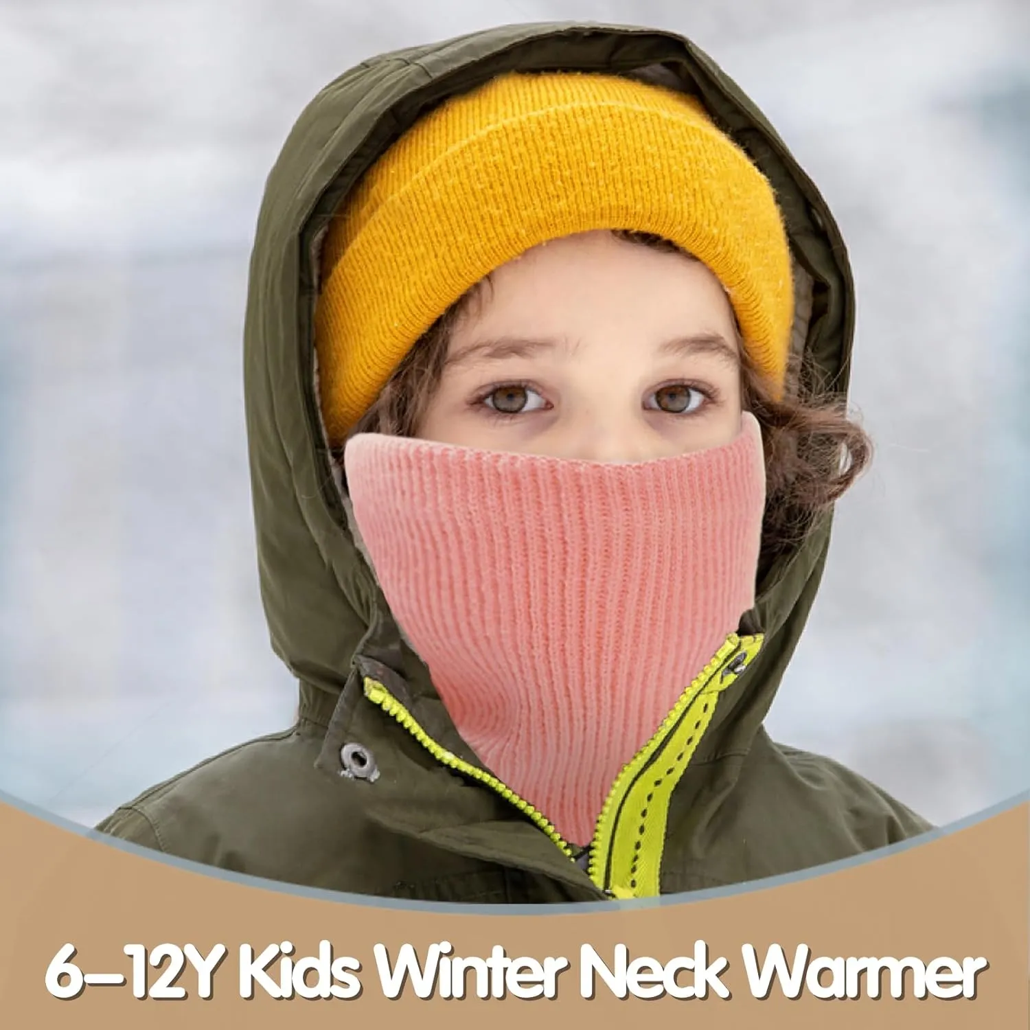Kids Neck Warmer Winter Neck Gaiters Knitted Infinity Scarf for Boys Girls Fleece Lined Ski Mask for Cold Weather