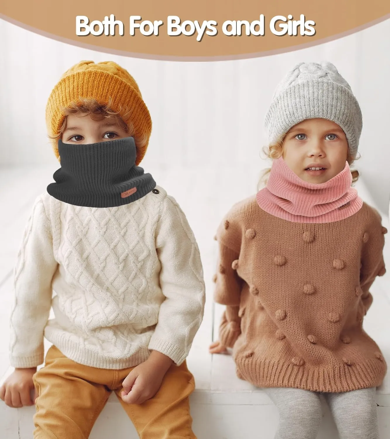 Kids Neck Warmer Winter Neck Gaiters Knitted Infinity Scarf for Boys Girls Fleece Lined Ski Mask for Cold Weather
