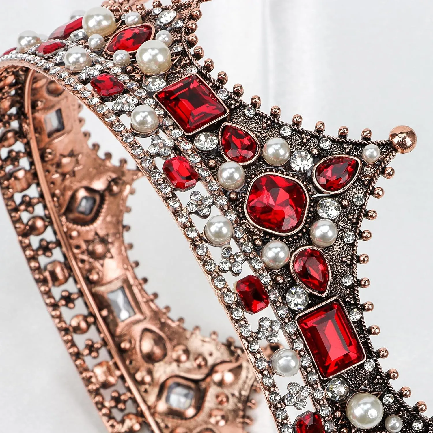 King Crown, CIEHER King Crowns for Men Crystal Vintage Baroque Crown Prom King Crown Tiara Evil Crown Luxury Rhinestone Red Crown for Birthday Prom Halloween Cosplay Party