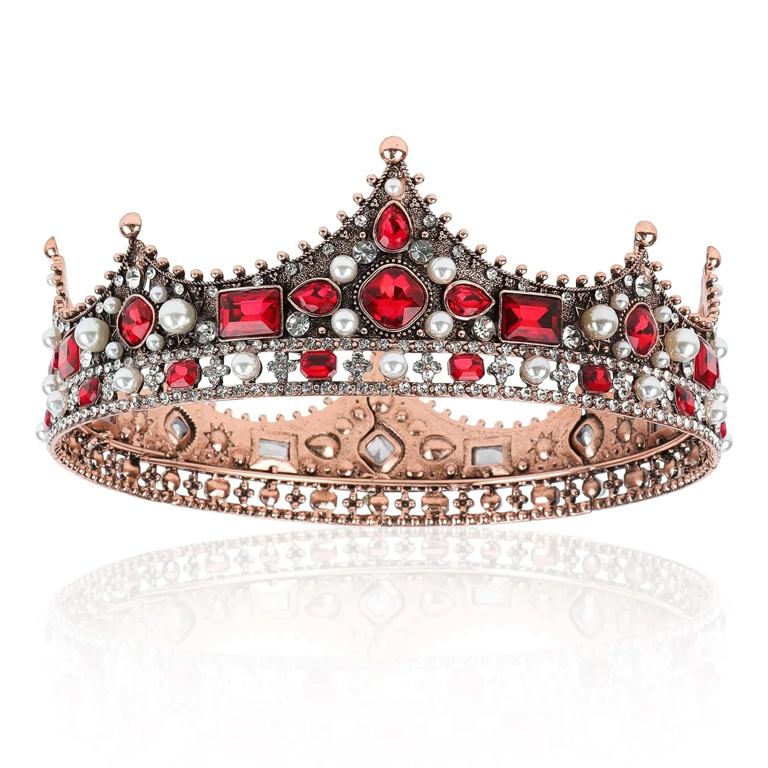 King Crown, CIEHER King Crowns for Men Crystal Vintage Baroque Crown Prom King Crown Tiara Evil Crown Luxury Rhinestone Red Crown for Birthday Prom Halloween Cosplay Party