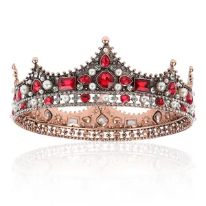 King Crown, CIEHER King Crowns for Men Crystal Vintage Baroque Crown Prom King Crown Tiara Evil Crown Luxury Rhinestone Red Crown for Birthday Prom Halloween Cosplay Party