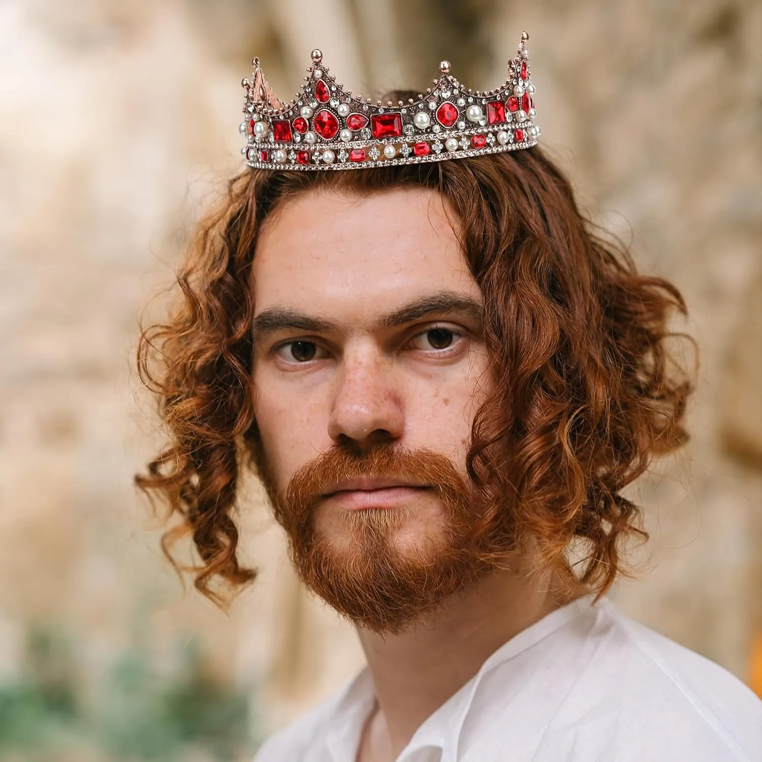 King Crown, CIEHER King Crowns for Men Crystal Vintage Baroque Crown Prom King Crown Tiara Evil Crown Luxury Rhinestone Red Crown for Birthday Prom Halloween Cosplay Party