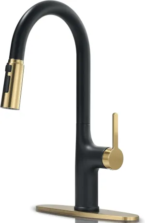Kitchen Faucets, Black and Gold Kitchen Faucet with Pull Down Sprayer, High Arc Stainless Steel Kitchen Sink Faucet, Modern Brass Kitchen Faucet 1 or 3 Hole, Brushed Gold/Matte Black