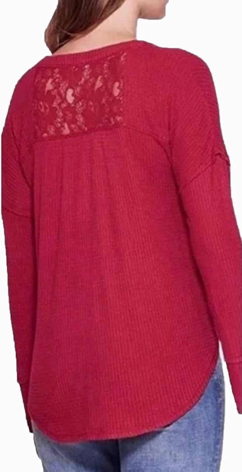 Knox Rose Women's Long Sleeve Waffle Knit Tie Front Blouse -