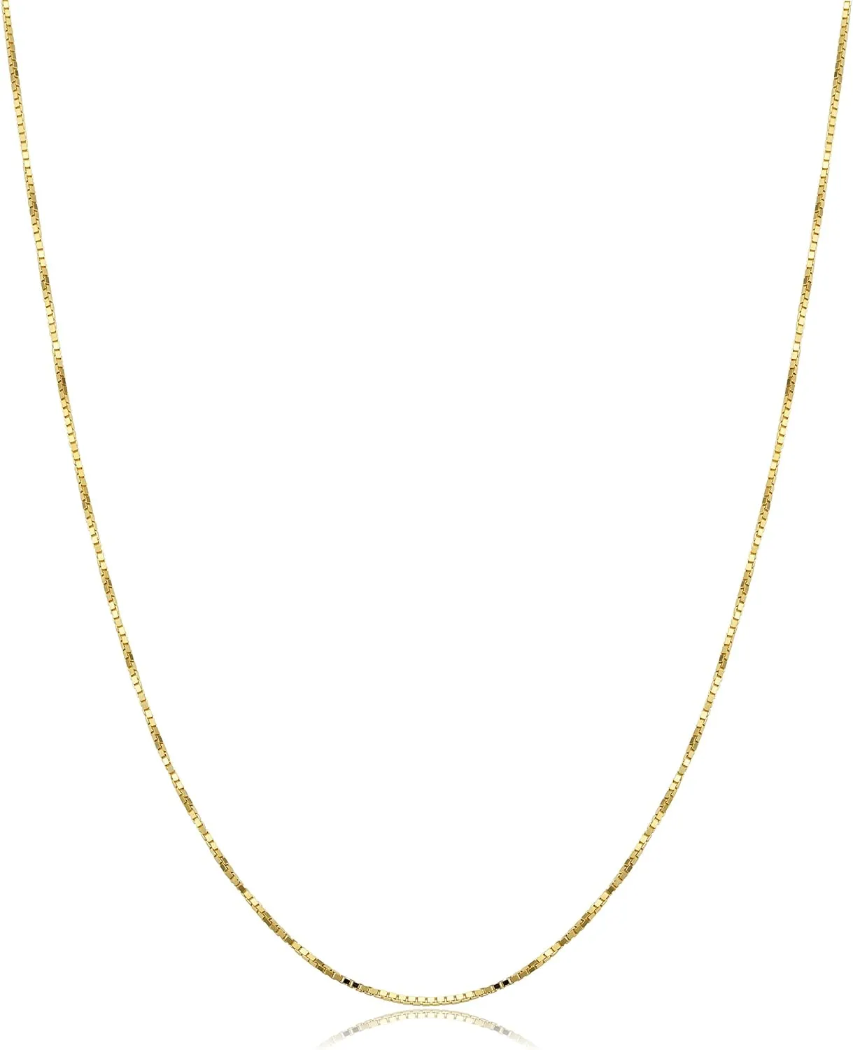 Kooljewelry 10k Yellow Gold or White Gold 0.7 mm THIN Box Chain Necklace for Women (16, 18, 20, 22, 24 or 30 inch)