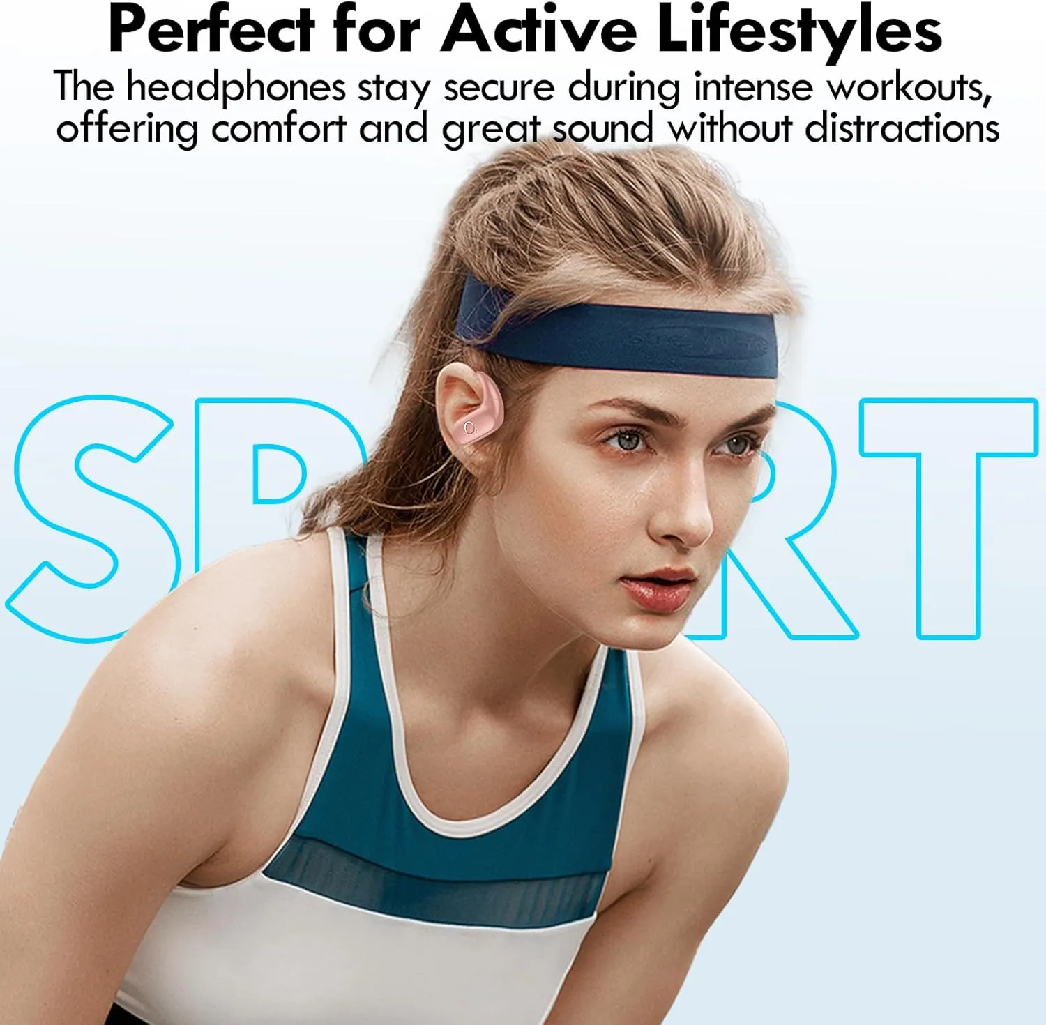 kurdene Wireless Earbuds Bluetooth Headphones Sport,Over Ear Buds with Deep Bass Sound,60Hrs Playtime Earphones Redesigned Comfort Fit with Earhooks for Running,Meeting,Workout-Pink